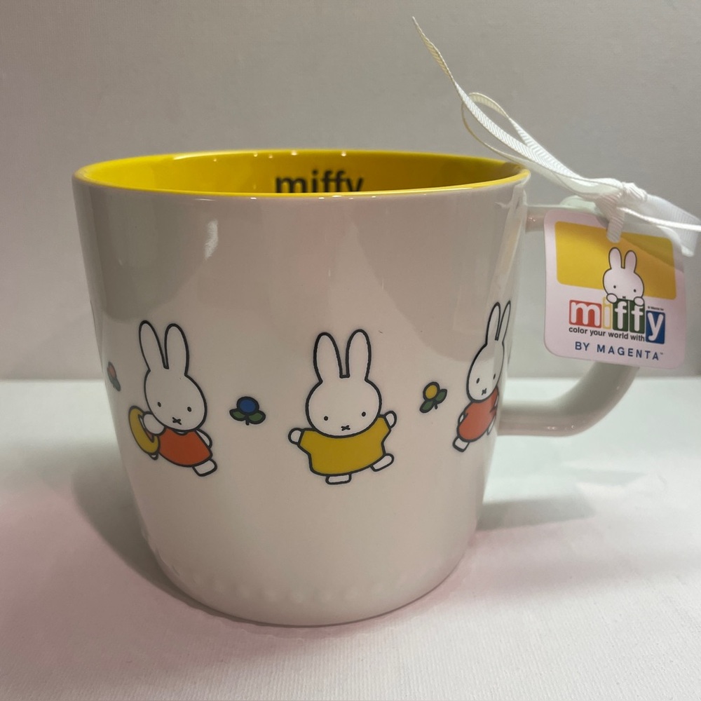 Miffy By Magenta Bunny Coffee Mug 18oz Ceramic Yellow Interior Cute Cup